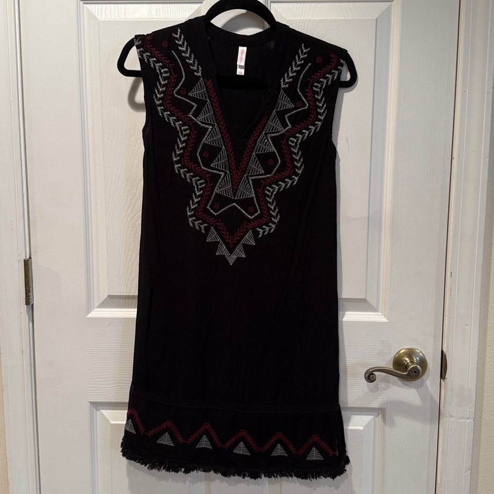 XHILARATION Black Sheer Sleeveless Dress with Fringe